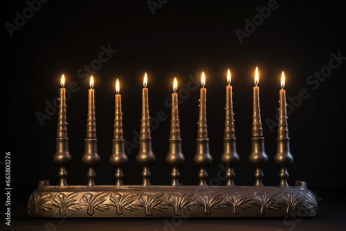 close-up of a lit menorah against dark background