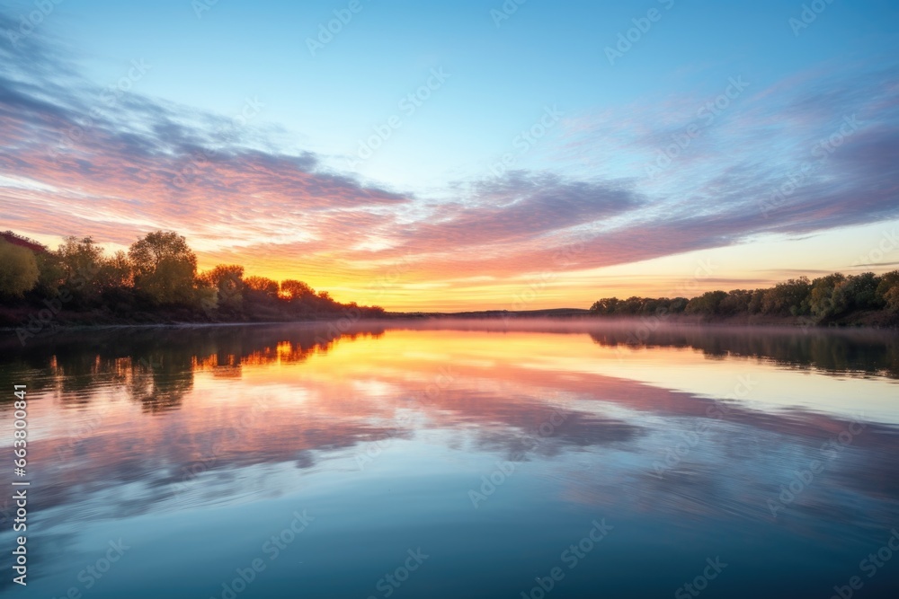 Fototapeta premium sunrise reflection on a calm river surface