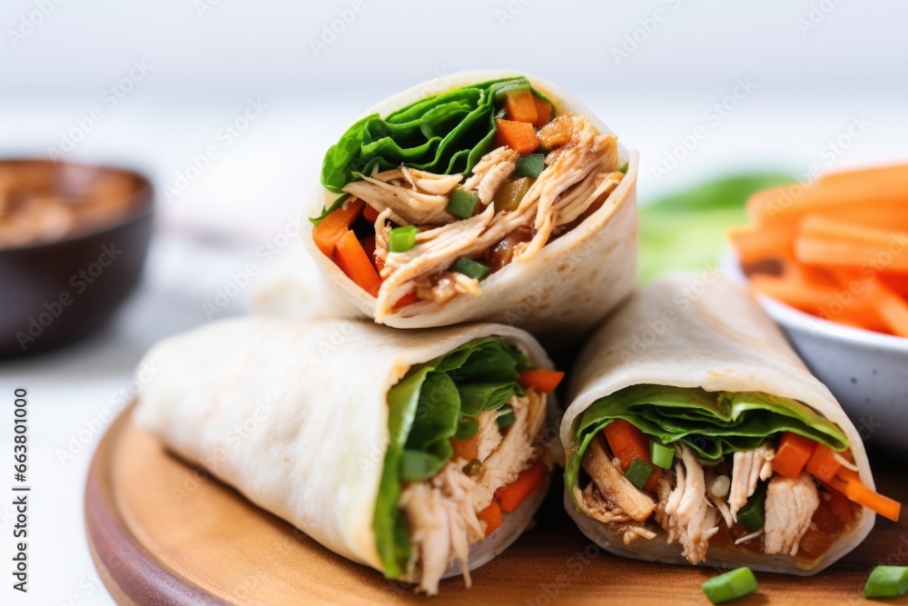 close-up view of a turkey lettuce wrap showing the filling close-up view of a turkey lettuce wrap showing the filling
