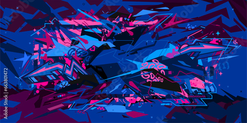Dark Blue Colorful Abstract Urban Style Hiphop Graffiti Street Art Vector Illustration Background Template