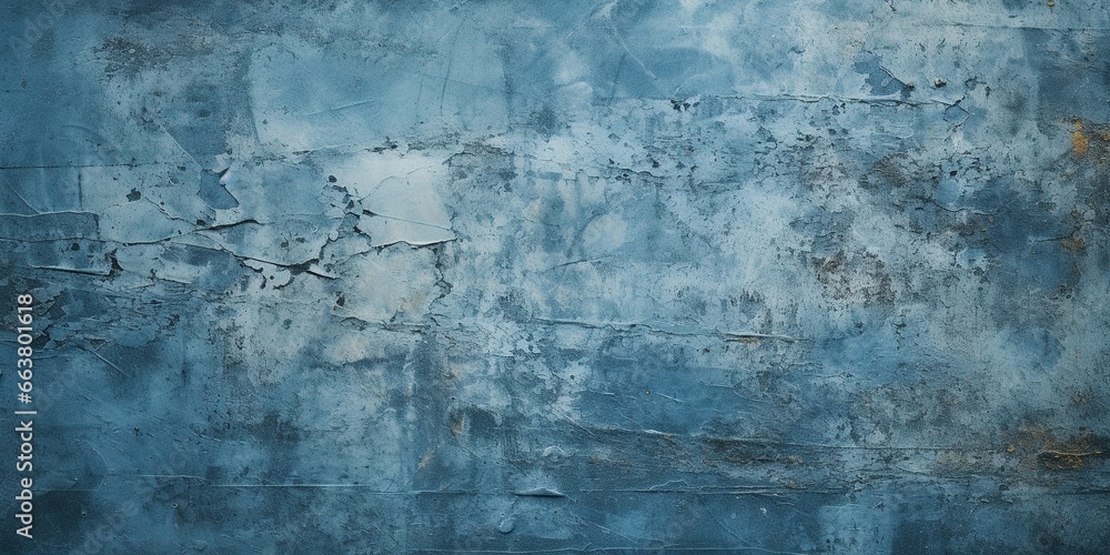 Fototapeta Toned painted old concrete wall with plaster. Dark blue vintage texture background with space for design. Close - up. Rough brush strokes. Grungy, grainy, uneven surface. Empty.
