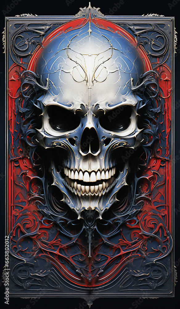 Fototapeta premium abstract skull on red - generative ai