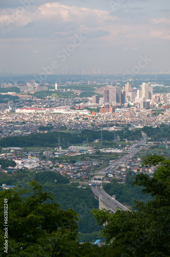 View from far away of Hashimoto builings & skyscrapes, Tokyo, Japan photo