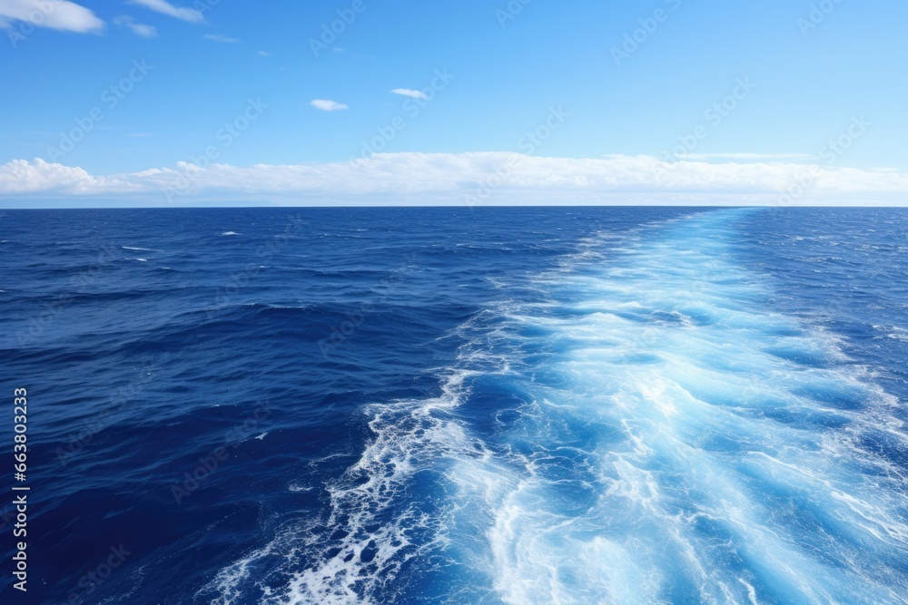 ships wake lines in blue ocean