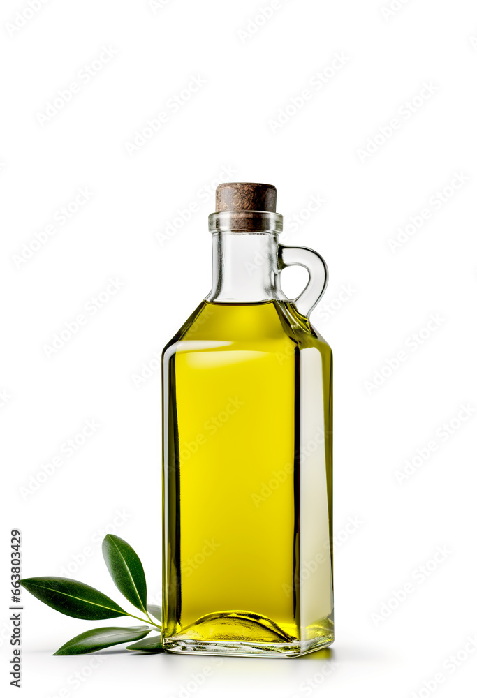 Olive oil in bottle isolated on white background