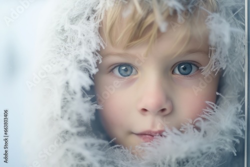 Child in frosty icy Winter Wonderland - first snow - AI Generated