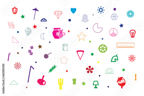 Vector colorful cute doodles, abstract shapes and simple pattern design templates.