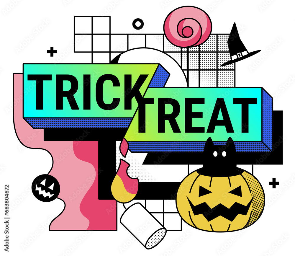 Naklejka premium Trick or treat and cat in pumpkin