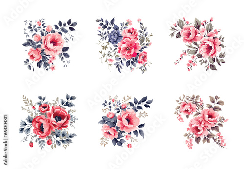 Watercolor vintage flowers. Big floral set. Vector.
