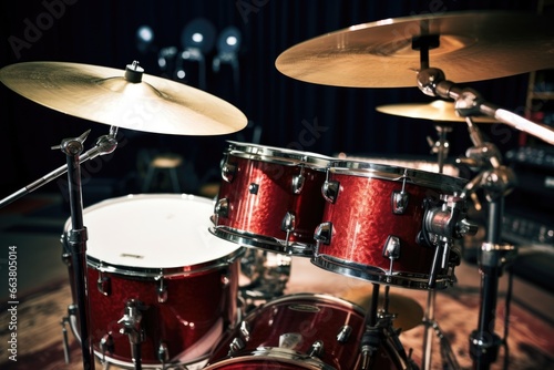 drum set with cymbal and drumsticks photo