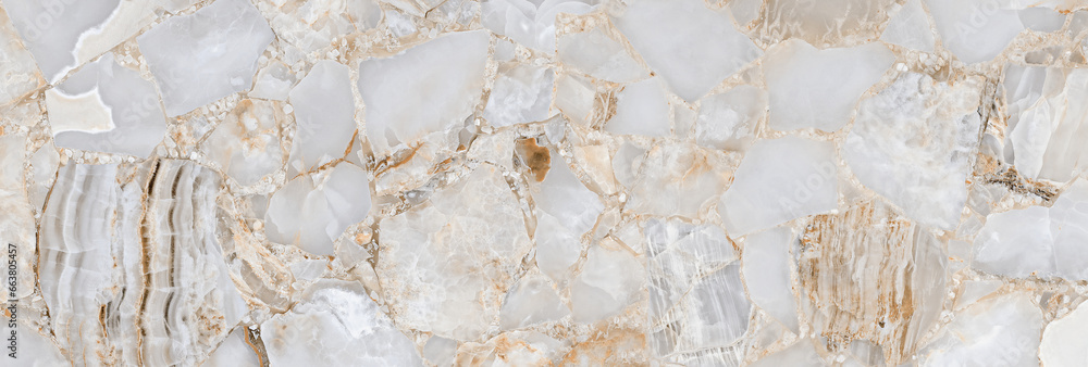 White agate marble stone texture with a lot of golden details used for so many purposes such ceramic wall and floor tiles ans 3d PBR materials. - obrazy, fototapety, plakaty 