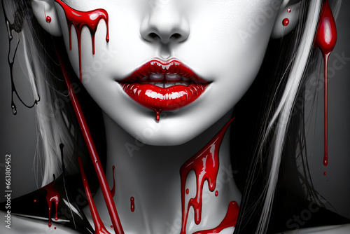 beautiful red vampire girl with blood in her hair.