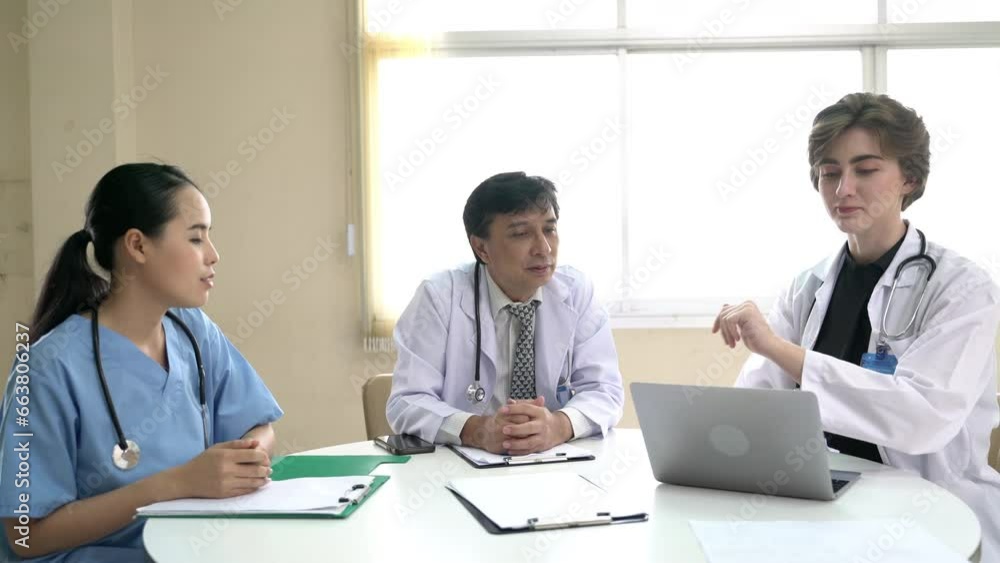 Telemedicine doctor video conference call for follow up. Doctor using laptop remotely with medical result at clinic. Concept of customer service, healthcare, online digital technology, counselor and m Telemedicine doctor video conference call for follow up. Doctor using laptop remotely with medical result at clinic. Concept of customer service, healthcare, online digital technology, counselor and m