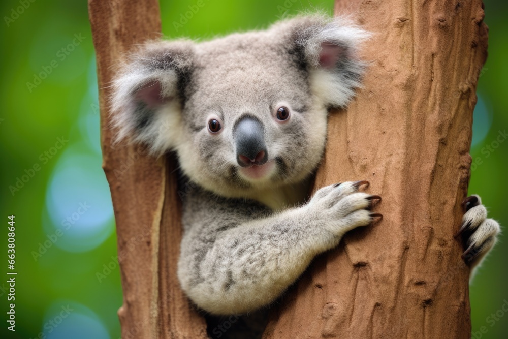 Naklejka premium a koala clinging to a tall eucalyptus tree
