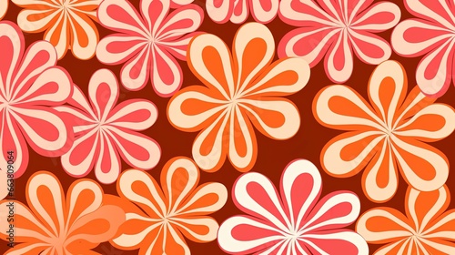 Groovy 1970s vintage retro floral pink flower power illustration with orange and pink colors