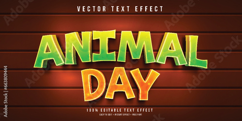 Animal day 3d editable text effect  in green and yellow font