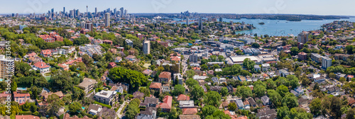 Fotografie, Obraz Panoramic aerial drone view above the harbourside suburb of Double Bay in east S
