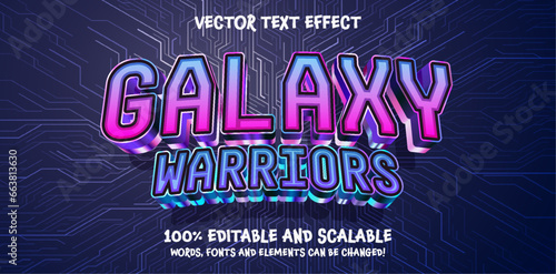 Galaxy Warriors 3d Editable Text Effect Cartoon Style Premium Vector, purple blue cyberpunk