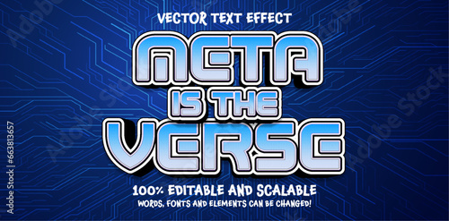 Meta Verse 3d Editable Text Effect Cartoon Style Premium Vector, purple blue cyberpunk