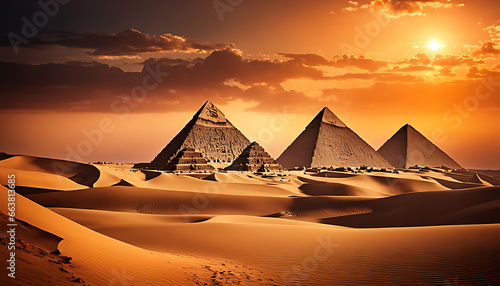 night scene with the pyramids of egypt.