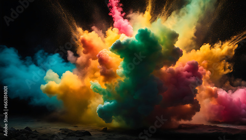 wallpaper, centered explosion of colorful powder on a black background 