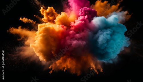wallpaper  centered explosion of colorful powder on a black background 
