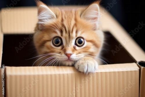 Cute funny cat in a cardboard box. AI generative