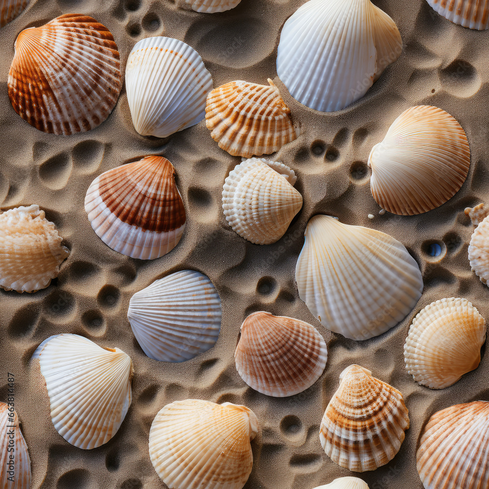 Seashells on a beach repeat pattern Seashells on a beach repeat pattern