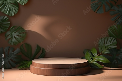 Wooden podium stage mockup for product presentation
