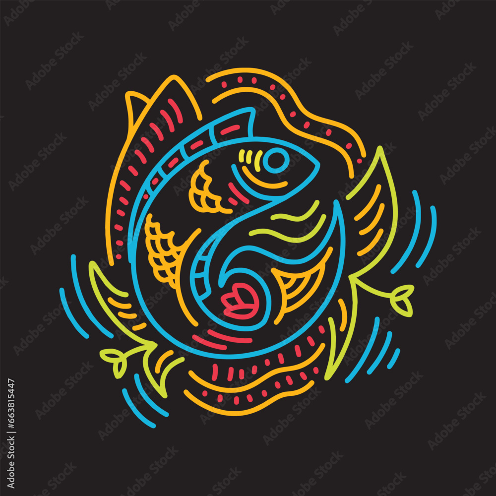 Obraz premium Colorful Monoline Fish Logo Vector Graphic Design illustration Emblem Symbol and Icon