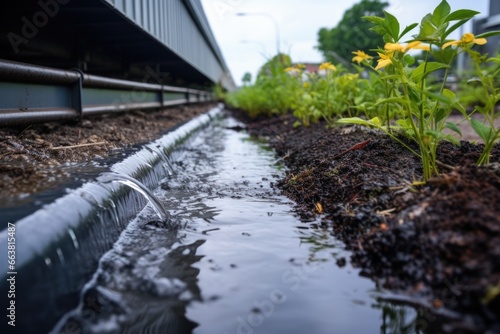 rainwater flowing into a stormwater management system photo