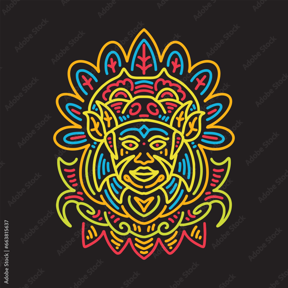 Colorful Monoline Native Indian Logo Vector Graphic Design illustration Emblem Symbol and Icon
