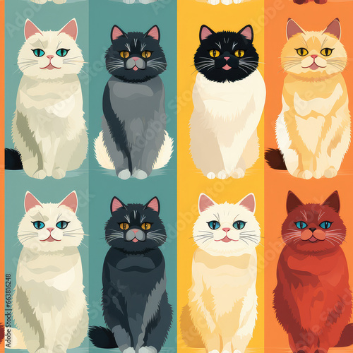 Exotic shorthair cats breed cute cartoon repeat pattern