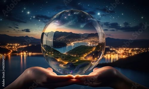 Captivating crystal ball showcases a dreamscape of infinite possibilities within its translucent sphere.