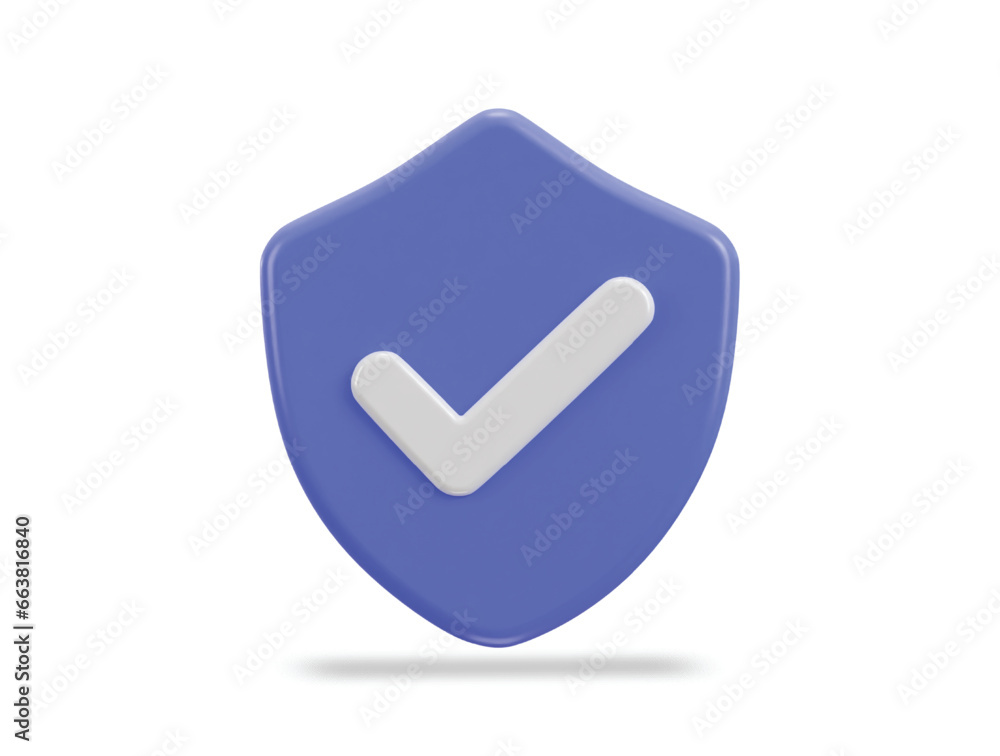 Right mark with protect shield 3d verified icon Right mark with protect shield 3d verified icon