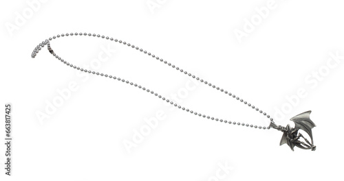 Fotografie Silver devil bead style necklet fly in air