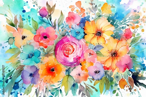vibrant floral display with watercolor design. Generative AI