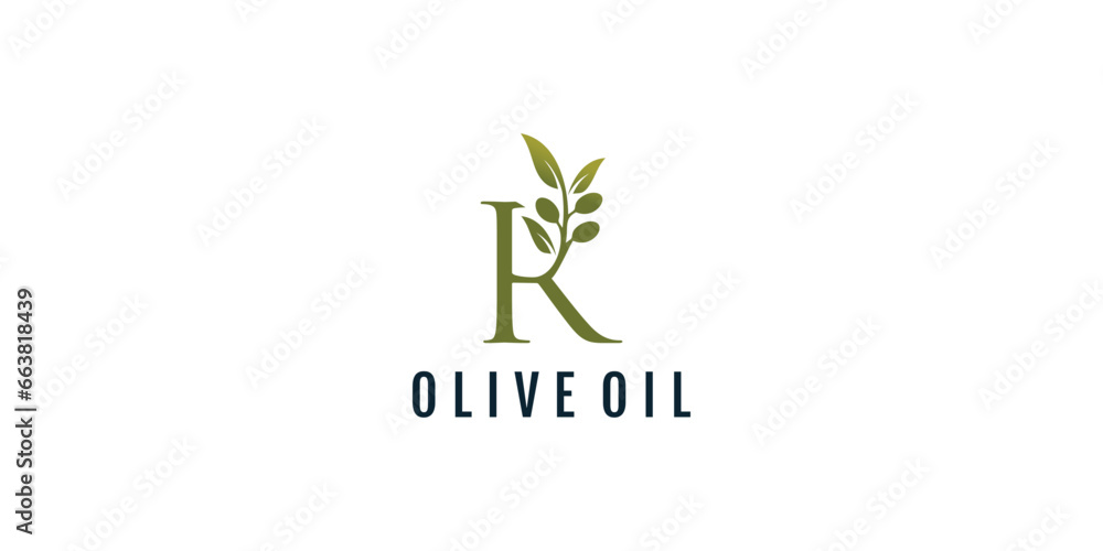 Letter R logo design element vector with olive concept