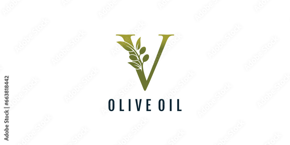 Letter V logo design element vector with olive concept