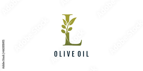 Letter L logo design element vector with olive concept