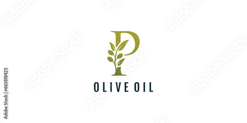 Letter P logo design element vector with olive concept