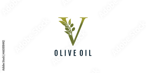 Letter V logo design element vector with olive concept