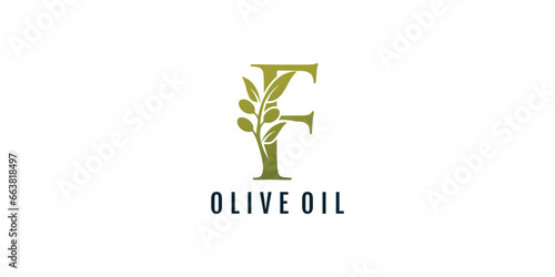 Letter F logo design element vector with olive concept