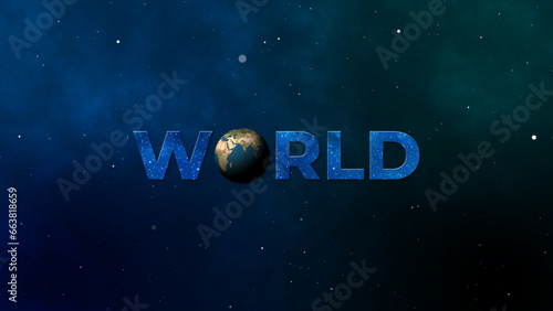 3D animation. Text World and rotating earth. World Environment Day Greeting Animated Text with 3D Rotating Planet