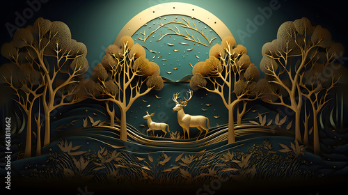 3d abstraction deer animal wildlife with birds