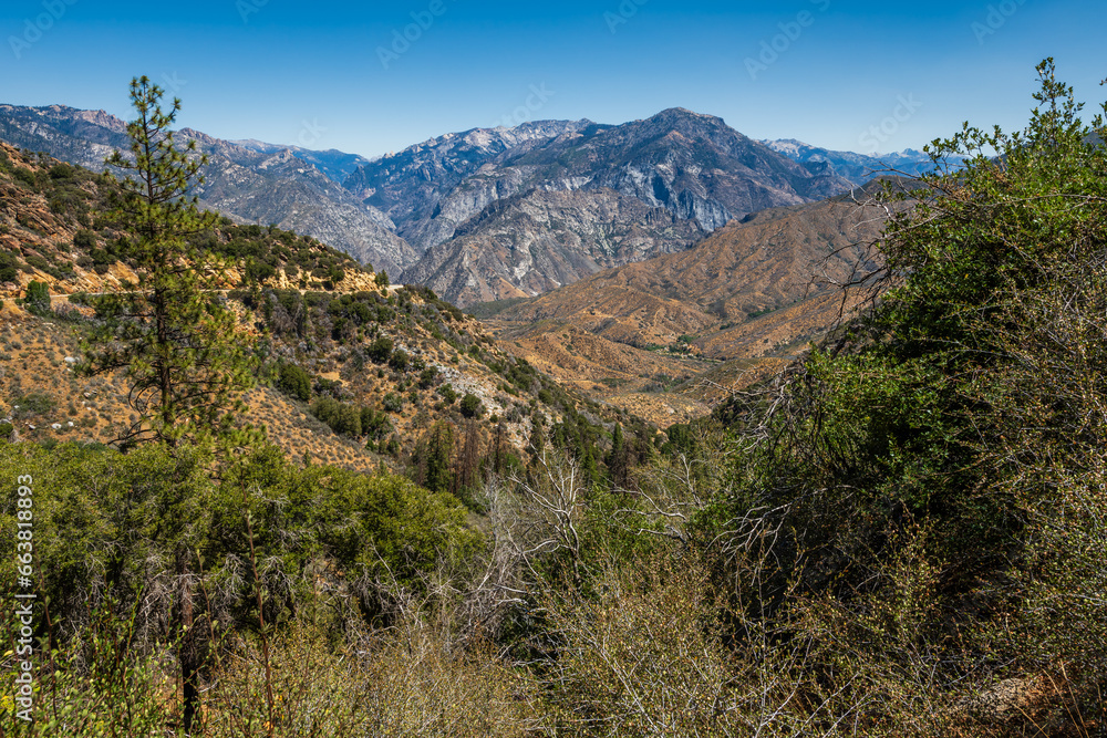 Aerial view at the mountains of Sierra Nevada range in the Kings Canyon national park.