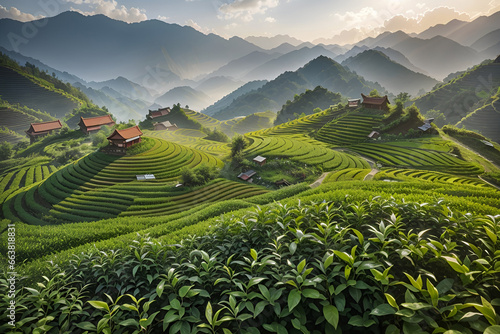 Harvesting on tea plantations.