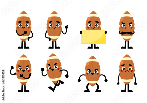 cute mascot of american football collection. sport mascot vector. rugby ball vector illustration