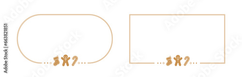 Gingerbread Cookies Frame Border Set, Christmas Winter Holiday Graphics. Homemade sweets card and social media post template on white background. Vector illustration.