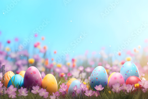 Bunte Osterfreuden - Ein fröhlicher Hintergrund mit festlich gefärbten Ostereiern, der frühlingshafte Freude und Osterstimmung verbreitet